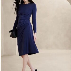 Banana Republic Navy Long-Sleeve Ruched Midi Dress sz S NWT